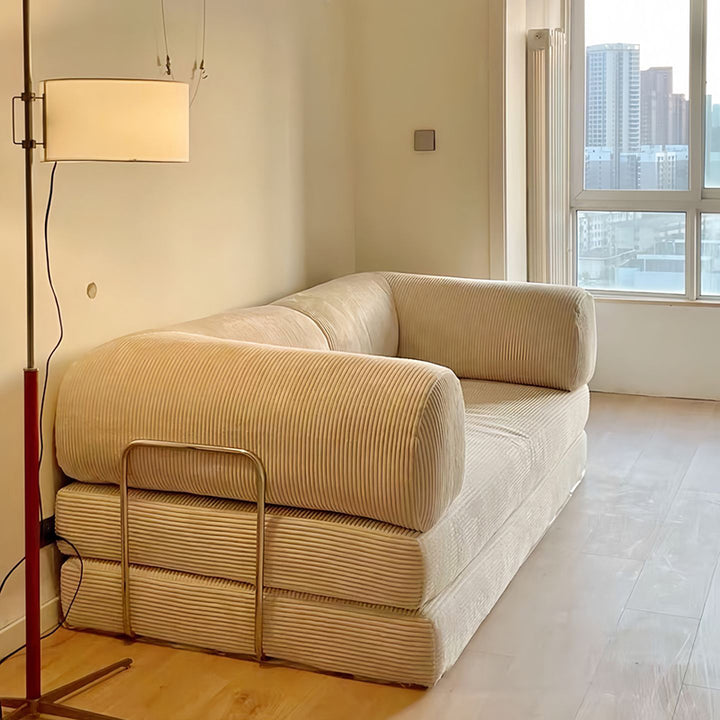 Canapé moderne minimaliste en acier inoxydable, tissu en velours côtelé, carré incurvé, avec dossier et accoudoirs pour salon 