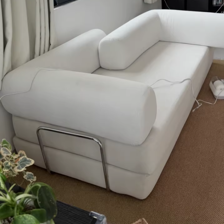 Modern Minimalist Stainless Steel Fabric Corduroy Curved Square Sofa With Backrest &amp; Armrests For Living Room