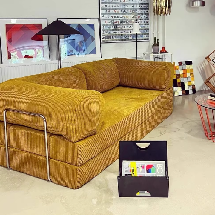 Modern Minimalist Stainless Steel Fabric Corduroy Curved Square Sofa With Backrest &amp; Armrests For Living Room