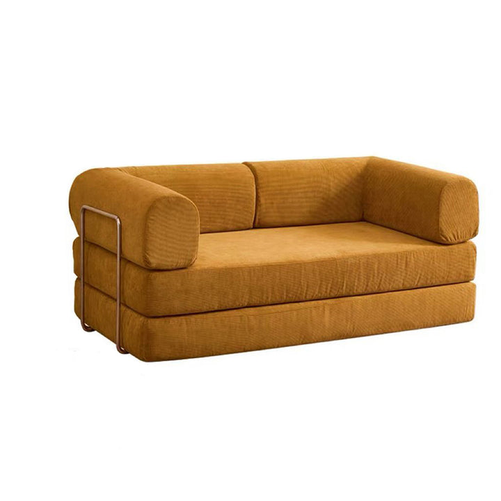 Modern Minimalist Stainless Steel Fabric Corduroy Curved Square Sofa With Backrest &amp; Armrests For Living Room