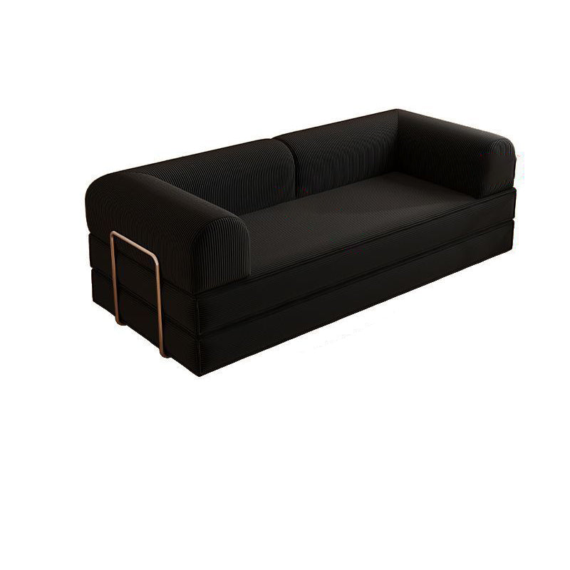 Modern Minimalist Stainless Steel Fabric Corduroy Curved Square Sofa With Backrest &amp; Armrests For Living Room