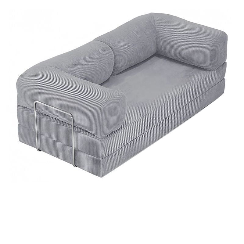 Modern Minimalist Stainless Steel Fabric Corduroy Curved Square Sofa With Backrest &amp; Armrests For Living Room