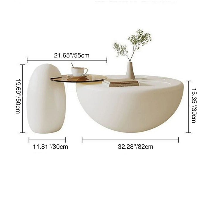 Table basse ronde contemporaine en fibre de verre et verre, en forme d'œuf, à un niveau, pour salon 