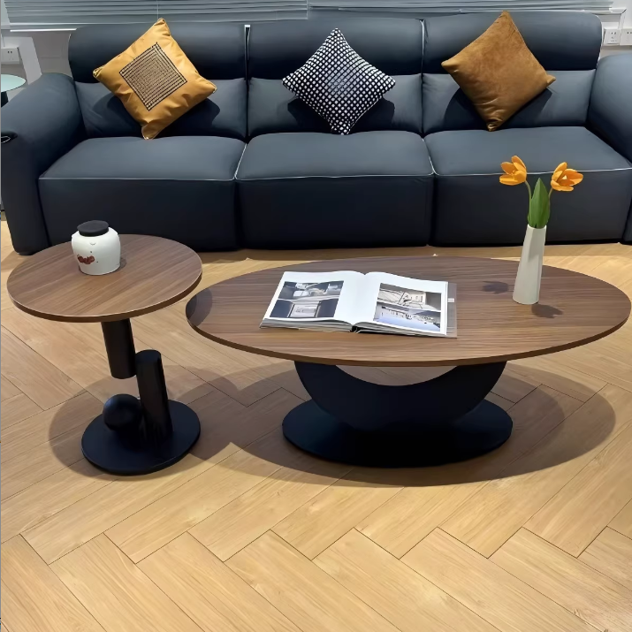 Table basse ovale courbée à 1 niveau en bois d&