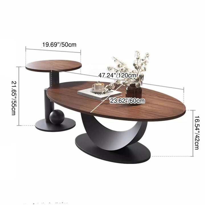 Table basse ovale courbée à 1 niveau en bois d&