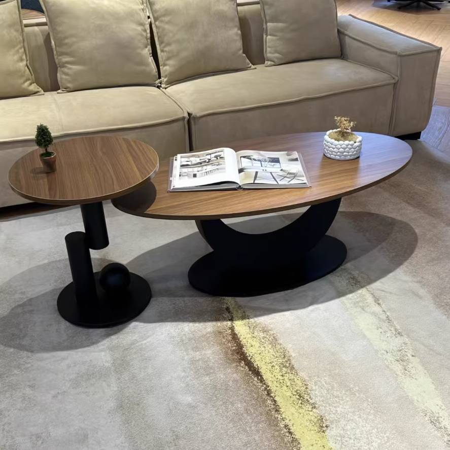 Table basse ovale courbée à 1 niveau en bois d&