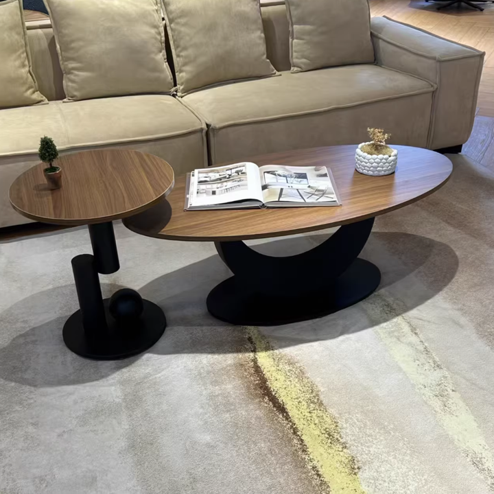 Table basse ovale courbée à 1 niveau en bois d&