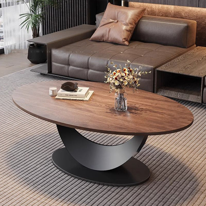 Table basse ovale courbée à 1 niveau en bois d&