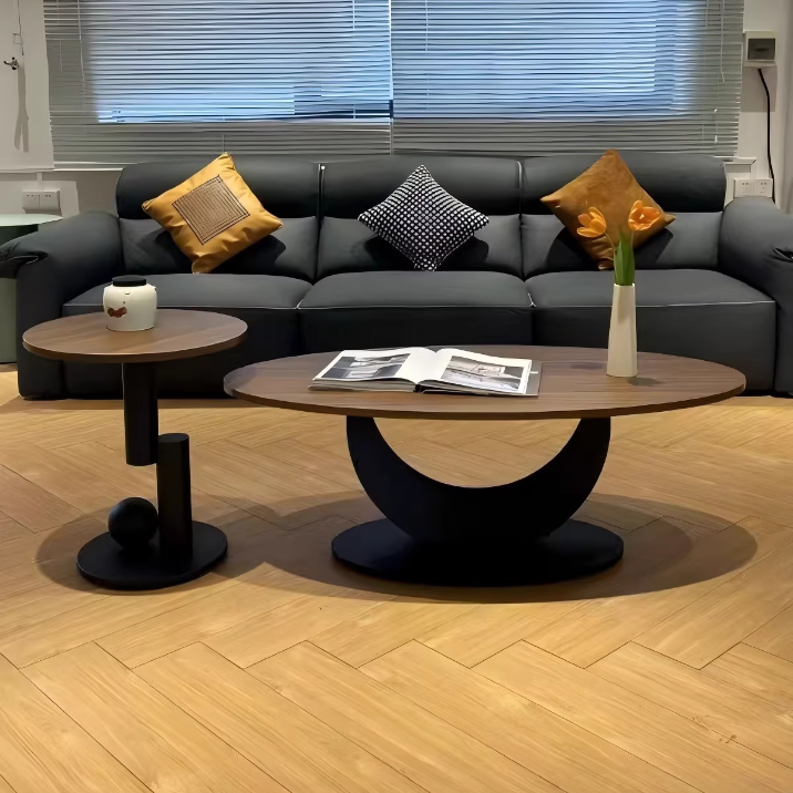 Table basse ovale courbée à 1 niveau en bois d&