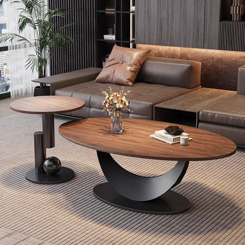 Table basse ovale courbée à 1 niveau en bois d&