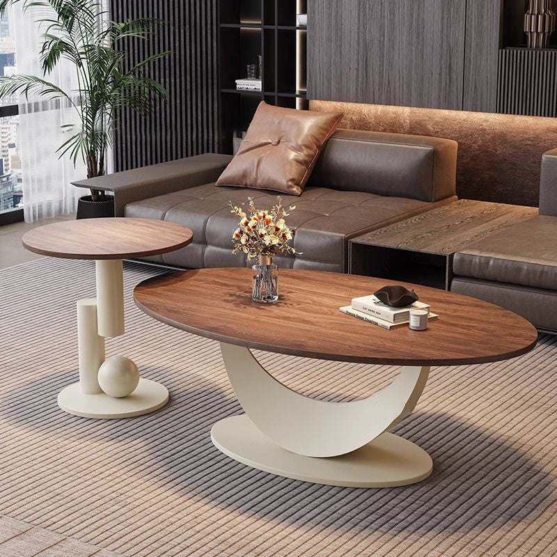 Table basse ovale courbée à 1 niveau en bois d&