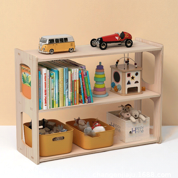 Estante de almacenamiento rectangular de madera de pino minimalista moderno de 3 niveles para sala de estar 