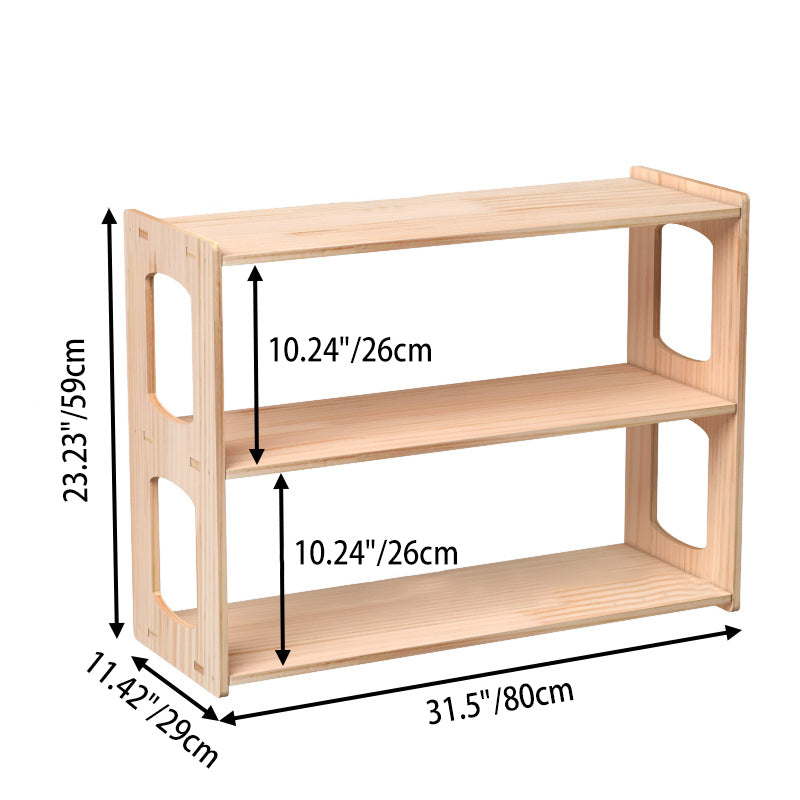 Estante de almacenamiento rectangular de madera de pino minimalista moderno de 3 niveles para sala de estar 