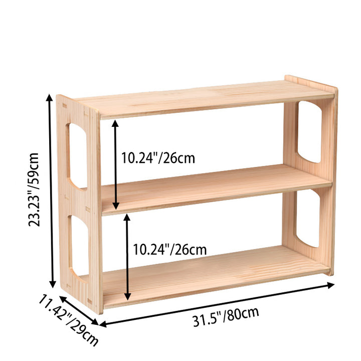 Estante de almacenamiento rectangular de madera de pino minimalista moderno de 3 niveles para sala de estar 