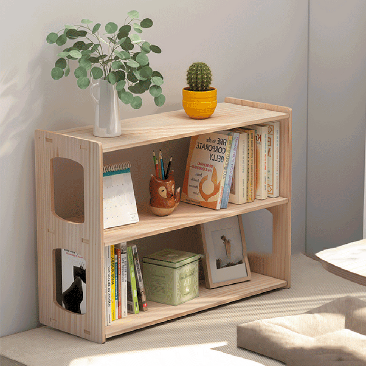 Estante de almacenamiento rectangular de madera de pino minimalista moderno de 3 niveles para sala de estar 