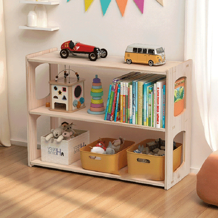 Estante de almacenamiento rectangular de madera de pino minimalista moderno de 3 niveles para sala de estar 