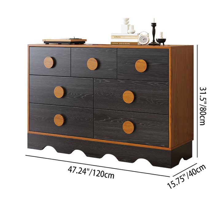 Gabinete de almacenamiento rectangular de ondas de tablero multicapa de madera maciza de caucho chino tradicional con 2/3/4/7 cajones para sala de estar 