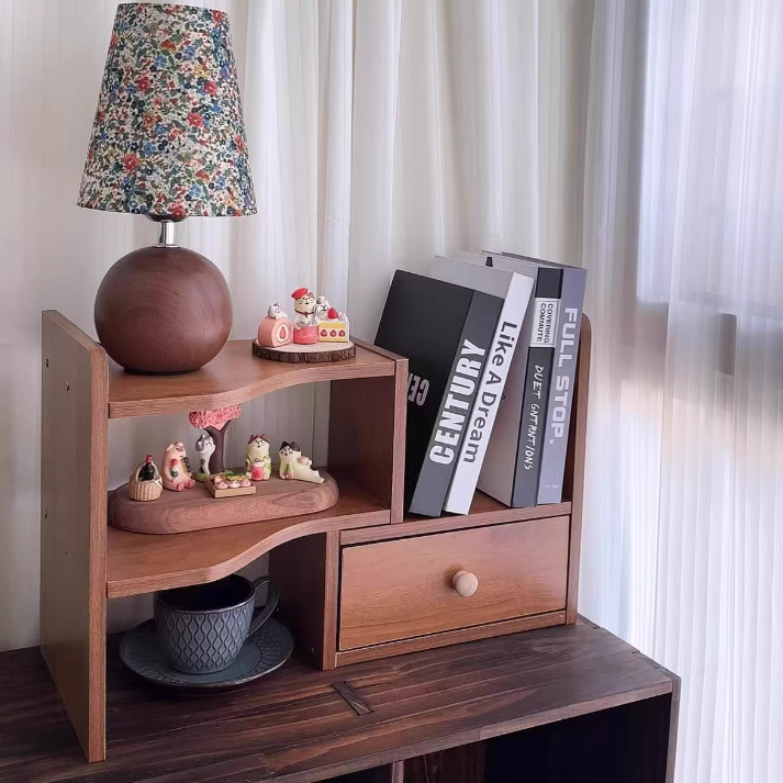 Estantería rectangular de madera diseñada tradicional china de 2 niveles para sala de estar 