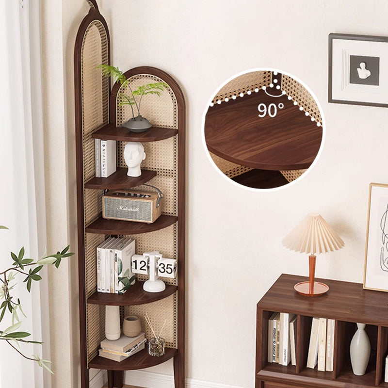 Traditional Chinese Pine Wood PE Arched Corner Shelf Unit 5-Tier For Living Room