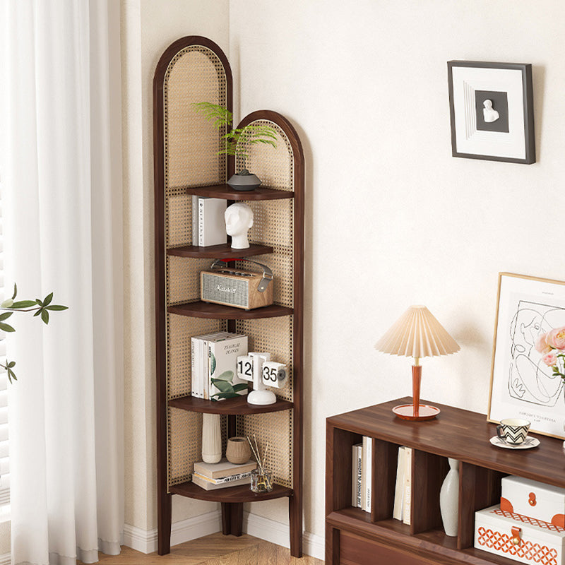 Traditional Chinese Pine Wood PE Arched Corner Shelf Unit 5-Tier For Living Room