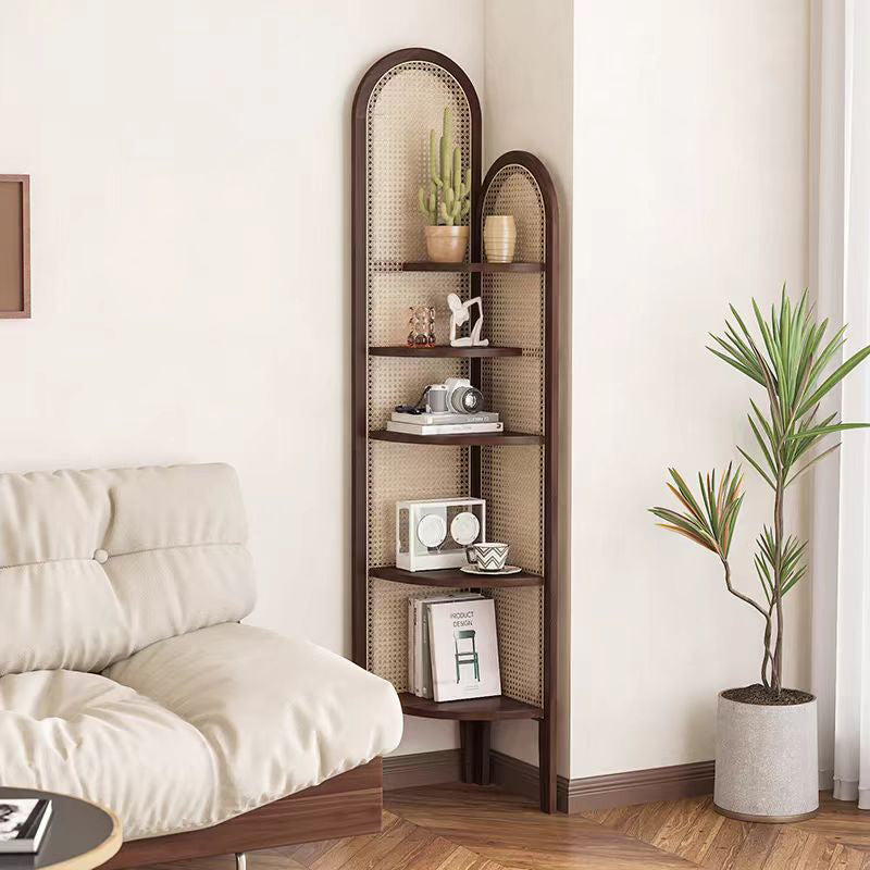 Traditional Chinese Pine Wood PE Arched Corner Shelf Unit 5-Tier For Living Room