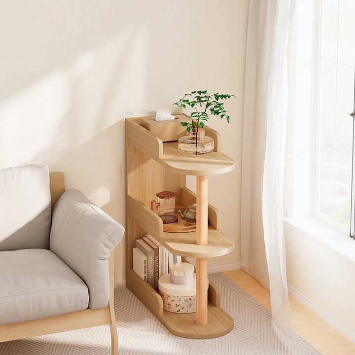 Modern Minimalist MDF Pine Curved Rectangular Storage Shelf 3/4-Tier For Living Room