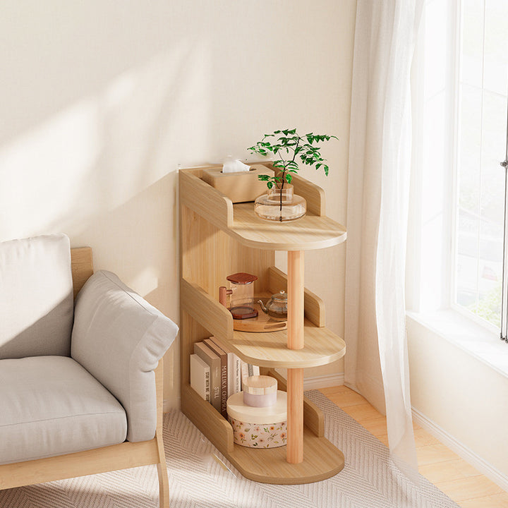 Modern Minimalist MDF Pine Curved Rectangular Storage Shelf 3/4-Tier For Living Room
