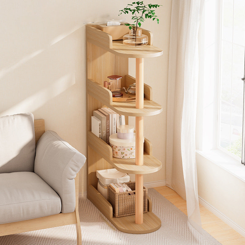 Modern Minimalist MDF Pine Curved Rectangular Storage Shelf 3/4-Tier For Living Room