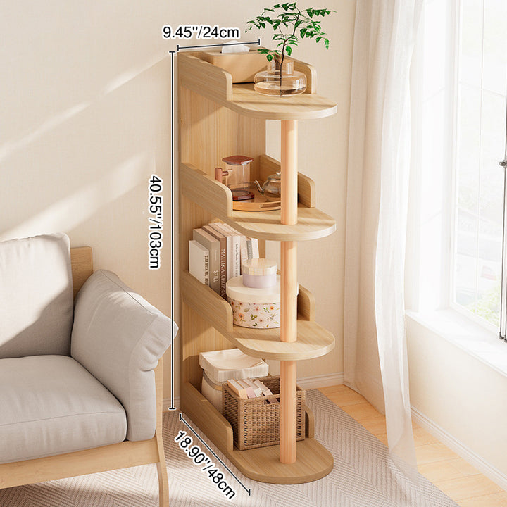 Modern Minimalist MDF Pine Curved Rectangular Storage Shelf 3/4-Tier For Living Room