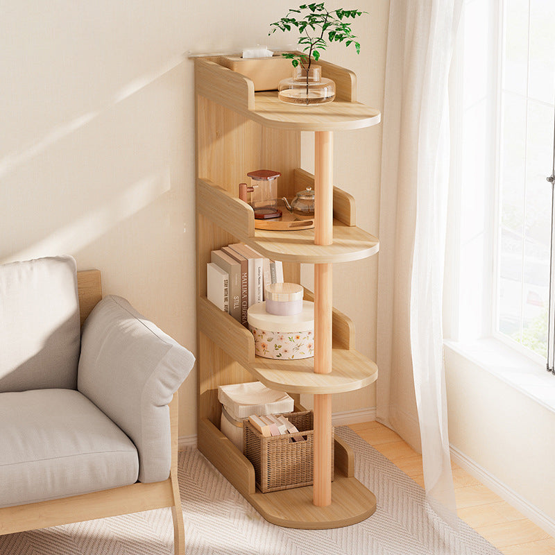 Modern Minimalist MDF Pine Curved Rectangular Storage Shelf 3/4-Tier For Living Room