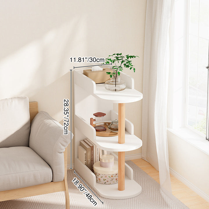 Modern Minimalist MDF Pine Curved Rectangular Storage Shelf 3/4-Tier For Living Room
