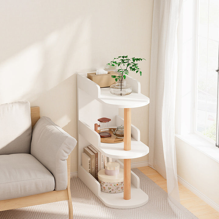 Modern Minimalist MDF Pine Curved Rectangular Storage Shelf 3/4-Tier For Living Room