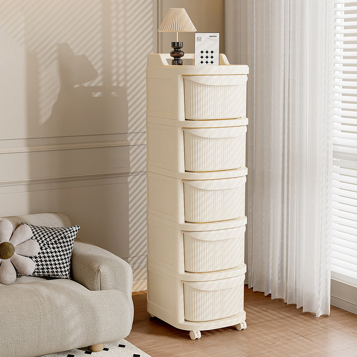 Modern Minimalist Plastic Rounded Square Mobile Storage Shelf 2/3/4/5 Drawers For Living Room