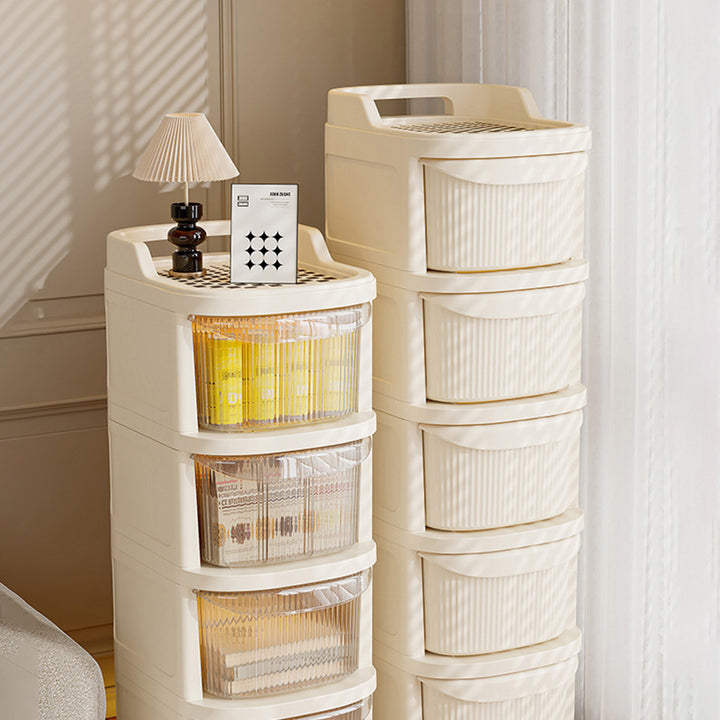 Modern Minimalist Plastic Rounded Square Mobile Storage Shelf 2/3/4/5 Drawers For Living Room