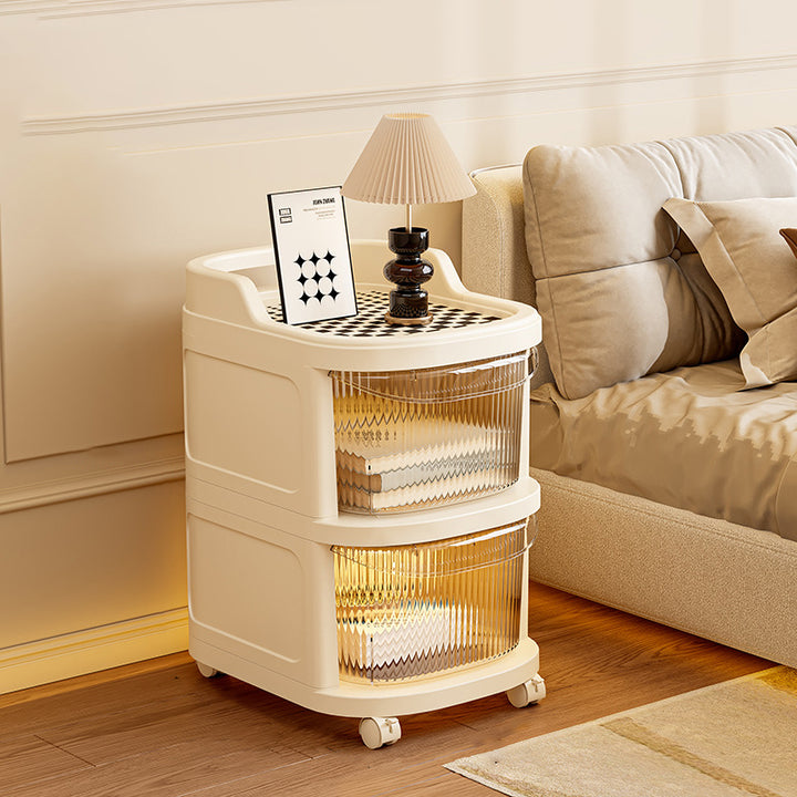 Modern Minimalist Plastic Rounded Square Mobile Storage Shelf 2/3/4/5 Drawers For Living Room