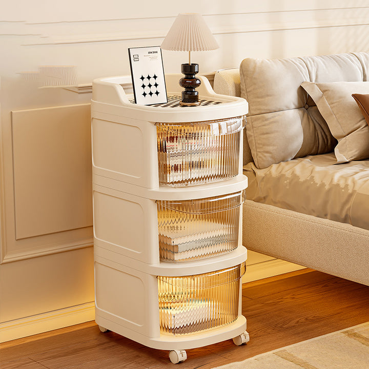Modern Minimalist Plastic Rounded Square Mobile Storage Shelf 2/3/4/5 Drawers For Living Room