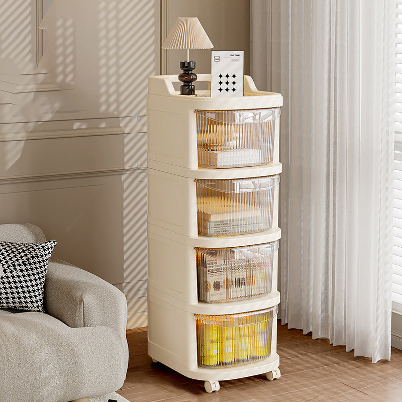 Modern Minimalist Plastic Rounded Square Mobile Storage Shelf 2/3/4/5 Drawers For Living Room