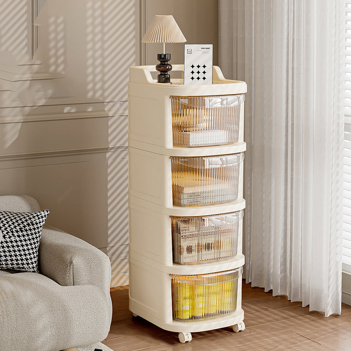 Modern Minimalist Plastic Rounded Square Mobile Storage Shelf 2/3/4/5 Drawers For Living Room