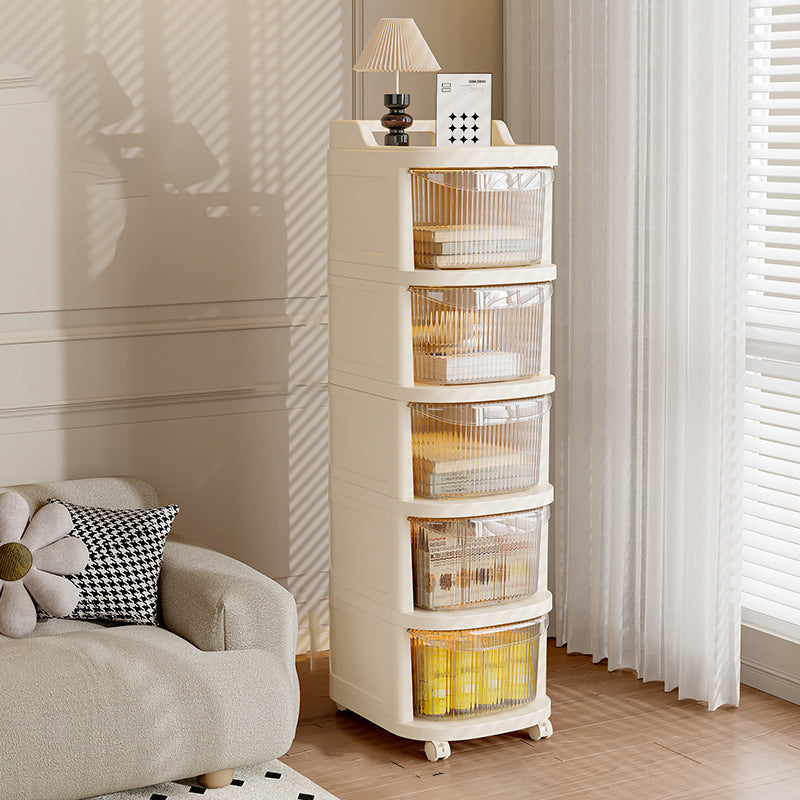 Modern Minimalist Plastic Rounded Square Mobile Storage Shelf 2/3/4/5 Drawers For Living Room