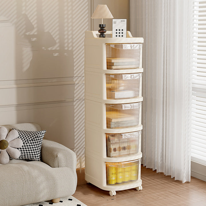 Modern Minimalist Plastic Rounded Square Mobile Storage Shelf 2/3/4/5 Drawers For Living Room