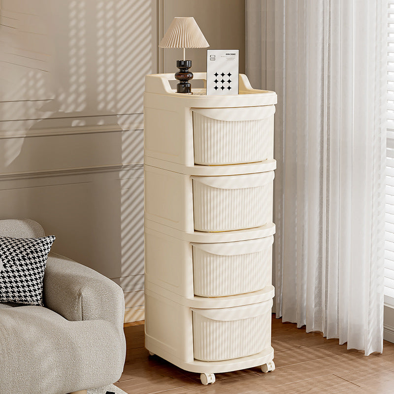 Modern Minimalist Plastic Rounded Square Mobile Storage Shelf 2/3/4/5 Drawers For Living Room