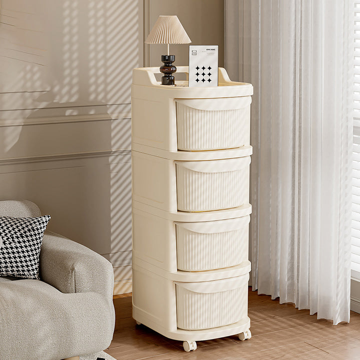 Modern Minimalist Plastic Rounded Square Mobile Storage Shelf 2/3/4/5 Drawers For Living Room