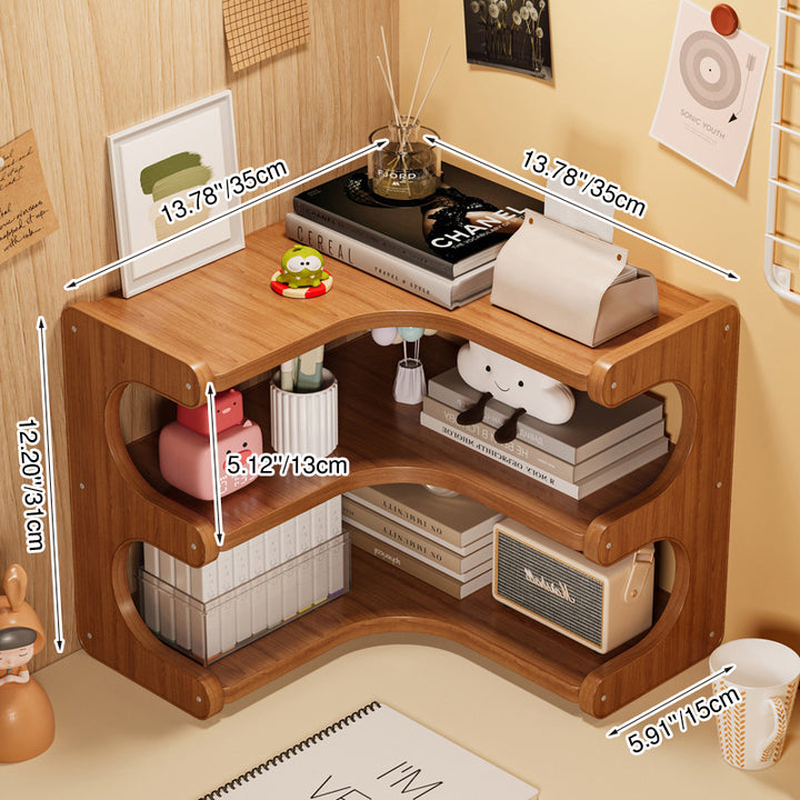 Étagère de rangement incurvée d’angle droit en MDF et bambou vintage traditionnel, 2/3 niveaux, pour salon 