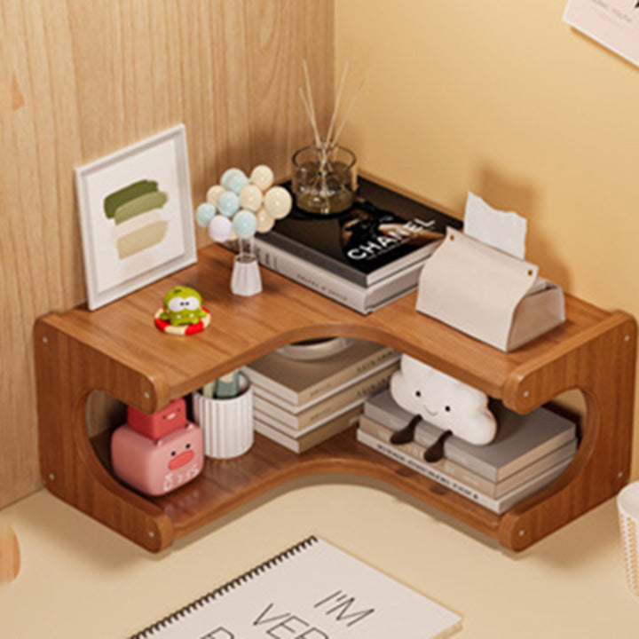 Étagère de rangement incurvée d’angle droit en MDF et bambou vintage traditionnel, 2/3 niveaux, pour salon 