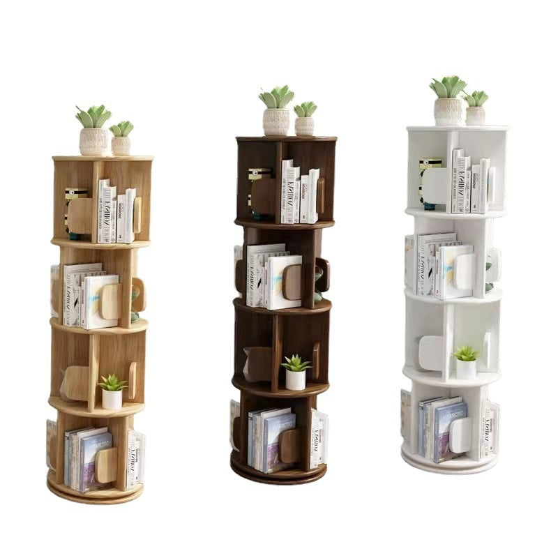 Étagère ronde rotative contemporaine en bois massif, 2/3/4 niveaux, pour salon 