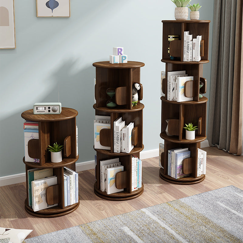 Étagère ronde rotative contemporaine en bois massif, 2/3/4 niveaux, pour salon 