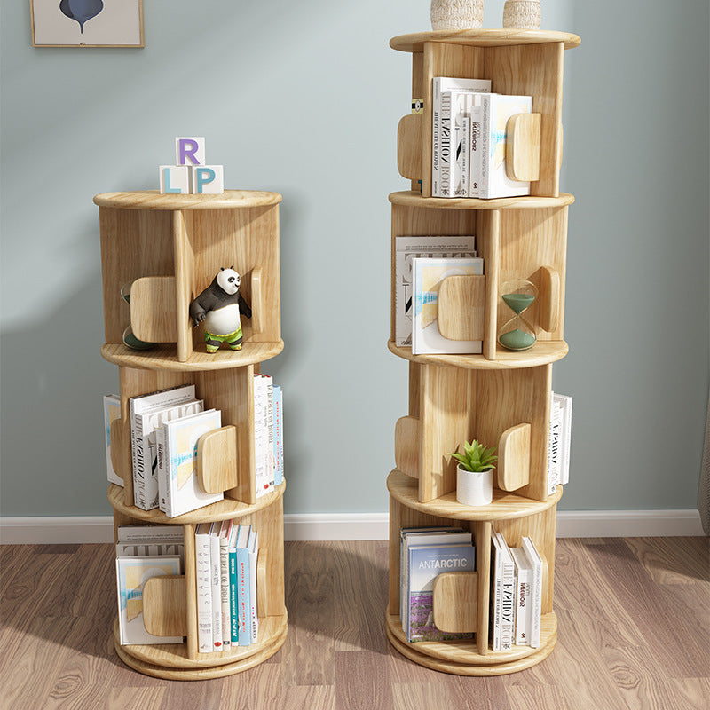 Étagère ronde rotative contemporaine en bois massif, 2/3/4 niveaux, pour salon 