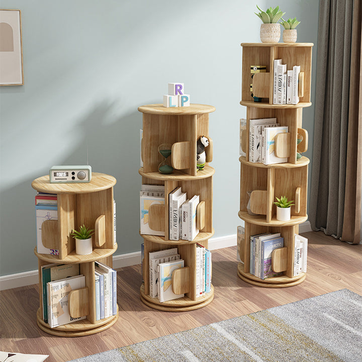 Étagère ronde rotative contemporaine en bois massif, 2/3/4 niveaux, pour salon 