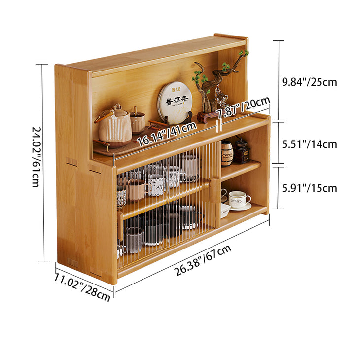 Traditional Vintage Pine Wood MDF Glass Rounded Rectangular Storage Shelf 3/4 Tier For Bedroom
