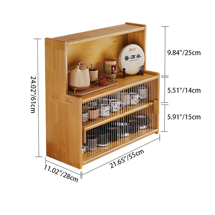 Étagère de rangement rectangulaire arrondie en verre et bois d’hévéa vintage traditionnel à 3/4 niveaux pour chambre à coucher 